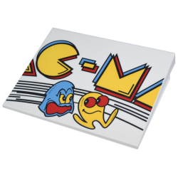 Slope 10 6 x 8 with PAC-MAN Sign Center Piece, Yellow, Medium Blue, and Red 'C-M', Ghost and Black Lines Pattern Slope 10 6 x 8 with PAC-MAN Sign Center Piece, Yellow, Medium Blue, and Red 'C-M', Ghost and Black Lines Pattern