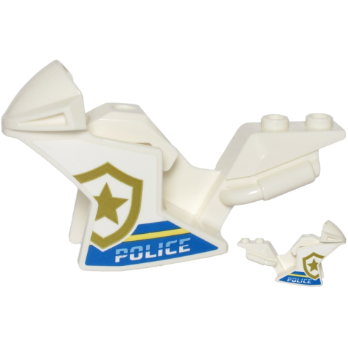Деталь LEGO 18895pb18 Motorcycle Fairing, Racing (Sport) Bike with 'POLICE', Blue and Bright Light Yellow Stripes and Gold Star Badge Logo Pattern on Both Sides (Stickers) - Sets 60244 / 60245 / 60246