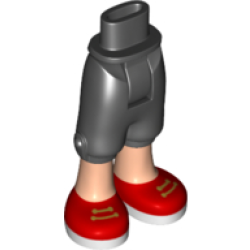 Mini Doll Hips and Trousers Cropped with Light Nougat Legs and Red Shoes with White Soles and Gold Laces Pattern - Thick Hinge