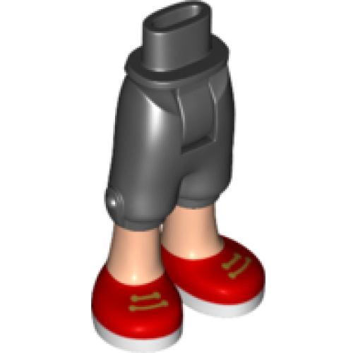 Деталь LEGO 92251c00pb14 Mini Doll Hips and Trousers Cropped with Light Nougat Legs and Red Shoes with White Soles and Gold Laces Pattern - Thick Hinge