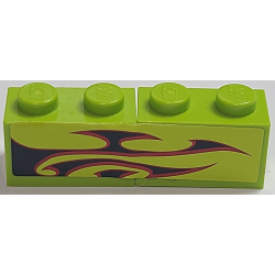 Stickered Assembly 4 x 1 with Black and Dark Red Flames Pattern Model Left Side (Sticker) - Set 8681 - 2 Brick 1 x 2