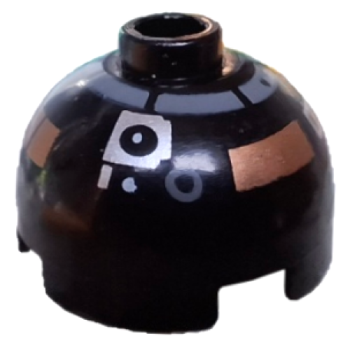 Деталь LEGO 553px5 Brick, Round 2 x 2 Dome Top with Silver and Copper Pattern (R2-D5)
