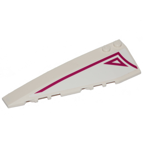 Деталь LEGO 50955pb037 Wedge 10 x 3 Left with Magenta Stripe and Outlined Triangle on White Background Pattern (Sticker) - Set 70849