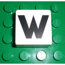 Duplo, Tile 2 x 2 x 1 with Black Capital Letter W Pattern Duplo, Tile 2 x 2 x 1 with Black Capital Letter W Pattern
