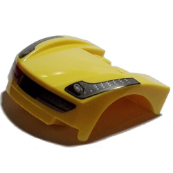 Vehicle, Mudguard 3 x 4 x 1 2/3 Curved Front with Headlights with Dark Bluish Gray Stripe with Dots and Grille Pattern Vehicle, Mudguard 3 x 4 x 1 2/3 Curved Front with Headlights with Dark Bluish Gray Stripe with Dots and Grille Pattern