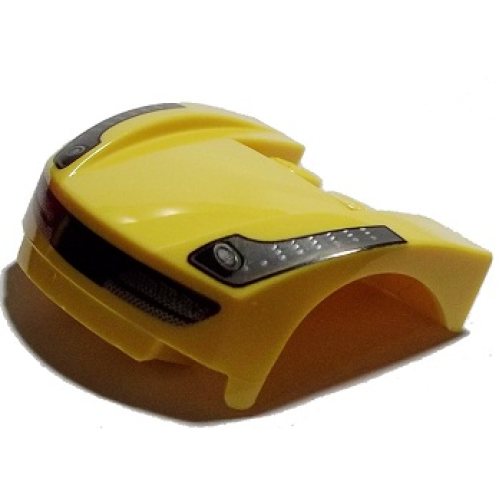 Деталь LEGO 98835pb005 Vehicle, Mudguard 3 x 4 x 1 2/3 Curved Front with Headlights with Dark Bluish Gray Stripe with Dots and Grille Pattern