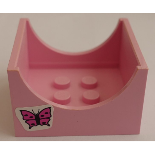 Деталь LEGO 4461pb04 Container, Box 4 x 4 x 2 Bottom with Semicircle Cutout Ends with Butterfly Pattern on Both Sides (Stickers) - Set 6547