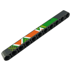 Technic, Liftarm Thick 1 x 11 with Bright Green, Lime, Orange and White Diagonal Stripes, Triangles and Dots Pattern Model Left Side (Sticker) - Set 42129