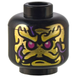 Minifigure, Head Alien Magenta Eyes, Gold and Yellow Face, and Dark Purple Ink Lines Pattern