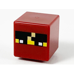 Minifigure, Head, Modified Cube with Pixelated Balaclava with Yellow Skin, Black Eyes, and Headband with Gold Trim Pattern (Minecraft Kai)
