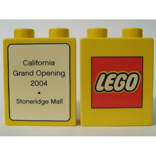 Деталь LEGO 4066pb184 Duplo, Brick 1 x 2 x 2 with The LEGO Store California, Stoneridge Mall 2004 Pattern