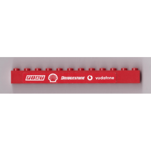 Деталь LEGO 6112pb010 Brick 1 x 12 with White 'FIAT', Shell Logo, 'BRIDGESTONE', Vodafone Logo and 'vodafone' on Red Background Pattern (Sticker) - Set 8654