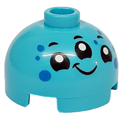 Brick, Round 2 x 2 Dome Top with Alien Face with 3 Black Eyes and Mouth, White Pupils, Smile and Blue Spots Pattern Brick, Round 2 x 2 Dome Top with Alien Face with 3 Black Eyes and Mouth, White Pupils, Smile and Blue Spots Pattern