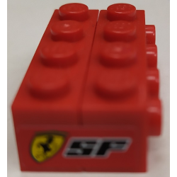 Stickered Assembly 4 x 2 x 1 with Black 'SF' and Scuderia Ferrari Logo Pattern on Both Sides (Stickers) - Sets 8153 / 8155 - 1 Brick 1 x 4, 1 Brick, Modified 1 x 4 with Studs on Side