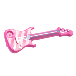 Minifigure, Utensil Musical Instrument, Guitar Electric with Metallic Light Blue Strings, Bridge, and Output Jack and White Diagonal Stripes Pattern
