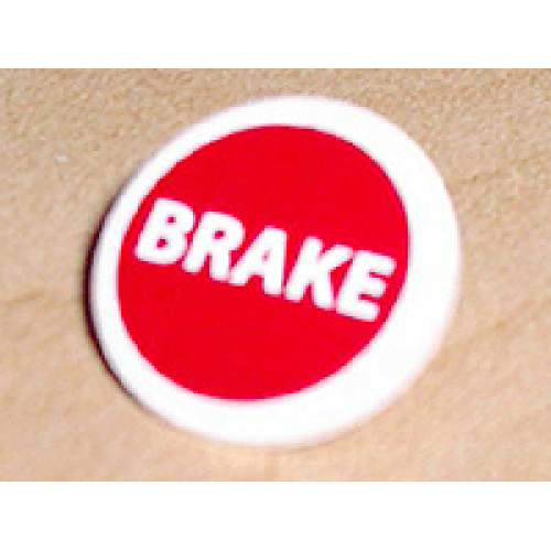 Деталь LEGO 30261pb010 Road Sign 2 x 2 Round with Clip with 'BRAKE' on Red Background Pattern (Sticker) - Sets 8144 / 8375