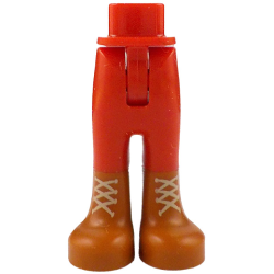 Mini Doll Hips and Trousers with Back Pockets with Molded Dark Orange Lower Legs / Boots and Printed Tan Laces Pattern - Thin Hinge