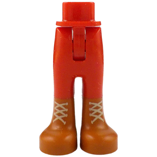 Деталь LEGO 67072c00pb021 Mini Doll Hips and Trousers with Back Pockets with Molded Dark Orange Lower Legs / Boots and Printed Tan Laces Pattern - Thin Hinge