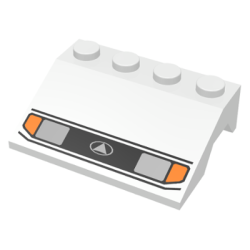 Vehicle, Mudguard 3 x 4 Slope with Silver Car Headlights, Orange Signal Lights, Black Grille with White Triangle in Oval Logo Pattern