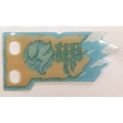 Plastic Part for Sets 70673, 70674, 70675, 70676, 70677, 70678 and 70684 - Tan Tattered Flag with Trans-Light Blue Border, White Ice, Light Aqua Ninjago Logogram Letter S and 'THE FORBIDDEN ART' Pattern