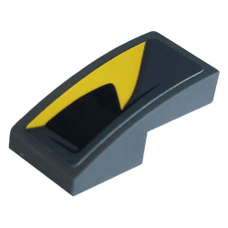 Slope, Curved 2 x 1 x 2/3 with Black Air Vent and Curved Yellow Stripe Pattern Model Right Side (Sticker) - Set 76903