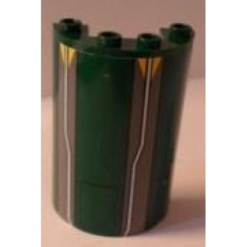 Деталь LEGO 85941pb004 Cylinder Half 2 x 4 x 5 with 1 x 2 Cutout with Hatches, White Lines and Yellow Triangles Pattern (Sticker) - Set 7930