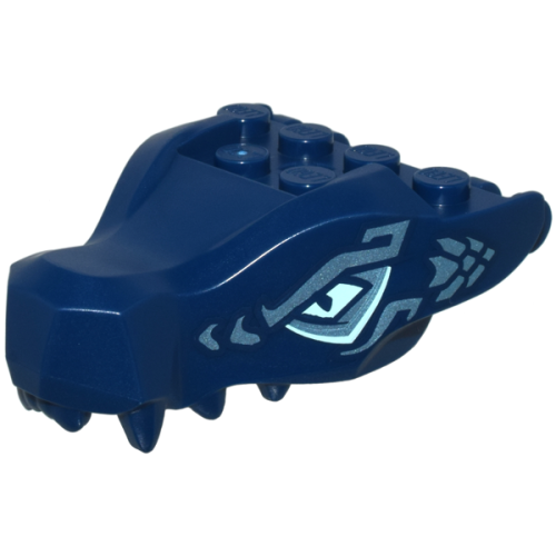 Деталь LEGO 72362pb06 Dragon Head (Ninjago) Jaw with 2 Bar Handles on Back with Light Aqua Eyes and Metallic Light Blue Eyebrows and Scales Pattern