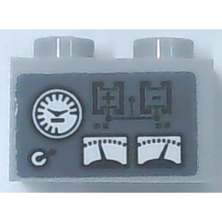 Brick 1 x 2 with White Speedometer and Gauges, Black Battery Diagram and Plus and Minus Sign on Dark Bluish Gray Background Pattern (Sticker) - Set 60216 Brick 1 x 2 with White Speedometer and Gauges, Black Battery Diagram and Plus and Minus Sign on Dark Bluish Gray Background Pattern (Sticker) - Set 60216