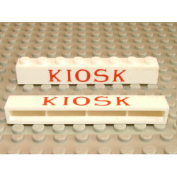 Brick 1 x 8 without Bottom Tubes with Cross Side Supports with Red 'KIOSK' Times New Roman Pattern Brick 1 x 8 without Bottom Tubes with Cross Side Supports with Red 'KIOSK' Times New Roman Pattern