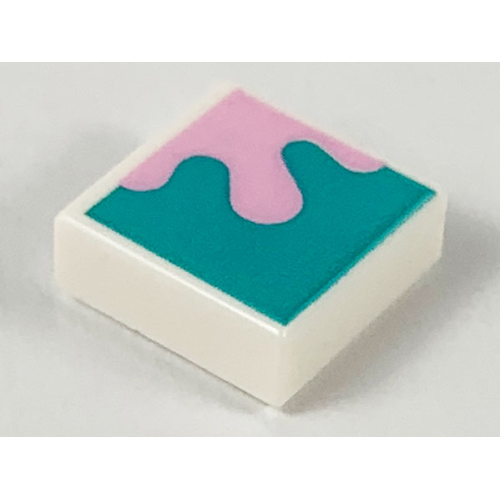Деталь LEGO 3070pb151 Tile 1 x 1 with Bright Pink Splotch on Dark Turquoise Background Pattern