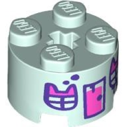 Brick, Round 2 x 2 with Axle Hole with Dark Pink and Dark Purple Door, Paint Spots and Windows with Cat Ears Pattern