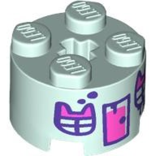 Деталь LEGO 3941pb51 Brick, Round 2 x 2 with Axle Hole with Dark Pink and Dark Purple Door, Paint Spots and Windows with Cat Ears Pattern