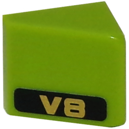 Деталь LEGO 54200pb068R Slope 30 1 x 1 x 2/3 with Gold 'V8' on Black Background Pattern Model Right Side (Sticker) - Set 8147