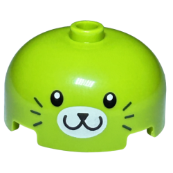 Brick, Round 3 x 3 x 1 1/3 Dome Top - Open Stud with Black Eyes, Nose and Mouth, Dark Green Whiskers and White Oval Muzzle Pattern (Cactus)
