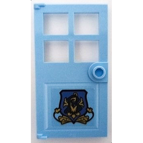 Деталь LEGO 60623pb12R Door 1 x 4 x 6 with 4 Panes and Stud Handle with Beauxbatons Crest with Dark Blue Letter B and Gold Leaves Pattern Model Right Side (Sticker) - Set 75958