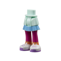 Mini Doll Hips and Skirt Layered with Molded Magenta Legs and Printed Bright Light Blue Layer, Nougat Ankles, White Shoes, Medium Lavender Laces and Soles Pattern - Thick Hinge