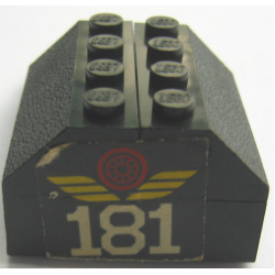 Stickered Assembly 4 x 4 x 2 with White '181' and Red Train Wheel Pattern (Sticker) - Set 181 - 1 Brick 1 x 4, 2 Slope 45 2 x 4 Stickered Assembly 4 x 4 x 2 with White '181' and Red Train Wheel Pattern (Sticker) - Set 181 - 1 Brick 1 x 4, 2 Slope 45 2 x 4