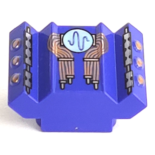 Деталь LEGO 30601pb07 Brick, Modified 2 x 2 No Studs, Sloped with Angled Side Block Extensions with Copper Wires, Wavy Line Pulse on White Circle Pattern