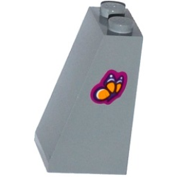 Slope 75 2 x 2 x 3 - Solid Studs with Bright Light Orange Butterfly on Magenta Background Pattern on Side (Slope Face to Left) (Sticker) - Set 41122