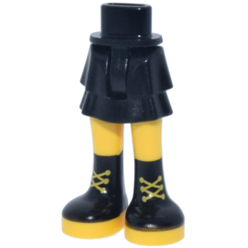 Деталь LEGO 1826ec00pb005 Mini Doll Hips and Skirt Layered with Molded Yellow Legs and Printed Black Boots with Laces Pattern - Thin Hinge