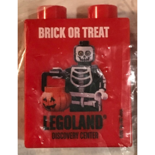 Деталь LEGO 4066pb495 Duplo, Brick 1 x 2 x 2 with Brick or Treat 2010 LEGOLAND Discovery Center Skeleton Costume Pattern