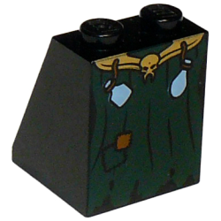 Slope 65 2 x 2 x 2 with Bottom Tube with Minifigure Dress / Skirt / Robe, Gold Skull and Potions Belt, Dark Green Fabric Pattern Slope 65 2 x 2 x 2 with Bottom Tube with Minifigure Dress / Skirt / Robe, Gold Skull and Potions Belt, Dark Green Fabric Pattern