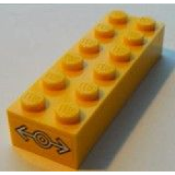 Brick 2 x 6 with Train Logo White on Yellow Background Pattern on Both Sides (Stickers) - Set 7939