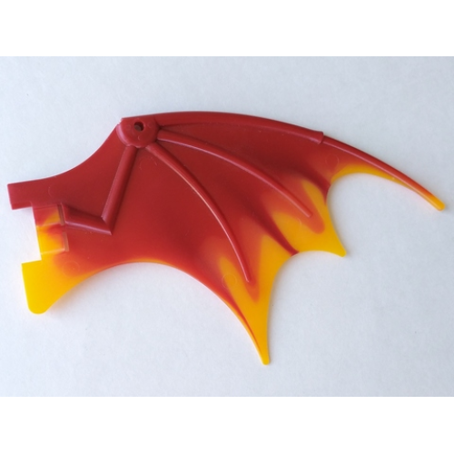 Деталь LEGO 51342pb02 Dragon Wing 19 x 11 with Bar Hole and 2 Pin Holes with Marbled Trans-Orange Trailing Edge Pattern
