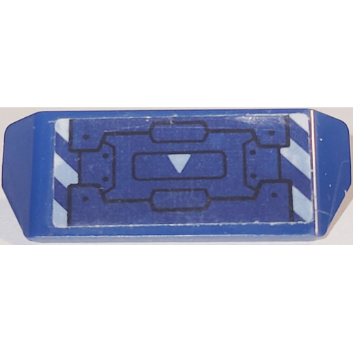 Деталь LEGO 98834pb43 Vehicle, Spoiler with Bar Handle with Dark Blue Panels, White Triangle and Danger Stripes Pattern (Sticker) - Set 76192