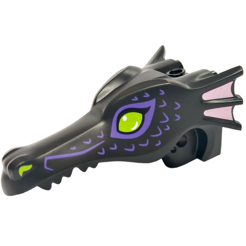 Деталь LEGO 5826pb01 Dragon Head (Disney Princess) Jaw with Lime Eyes and Nostrils, Dark Purple Scales and Bright Pink Ears Pattern