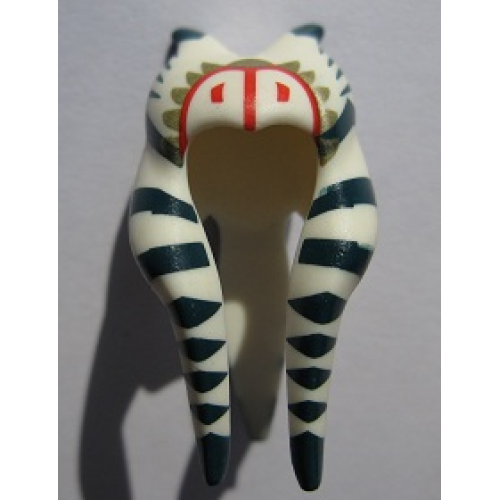 Деталь LEGO 93696pb01 Minifigure, Headgear Headdress SW Togruta Montrals Long with Dark Blue Stripes, Olive Green and Red Markings Pattern (Shaak Ti)