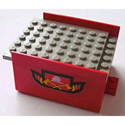 Деталь LEGO x146c01pb02 Boat, Hull Smooth Middle 8 x 6 x 3 1/3 with Light Gray Deck with Fire Logo Pattern on Both Sides (Stickers) - Set 4025