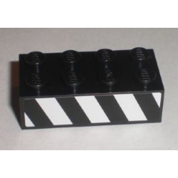 Brick 2 x 4 with Black and White Danger Stripes Pattern Model Right Side (Sticker) - Set 8211