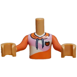 Torso Mini Doll Boy Coral Hoodie, Bright Pink and White Panels, Dark Orange Cat Head Badge Pattern, Medium Tan Arms with Hands with Coral Long Sleeves Torso Mini Doll Boy Coral Hoodie, Bright Pink and White Panels, Dark Orange Cat Head Badge Pattern, Medium Tan Arms with Hands with Coral Long Sleeves